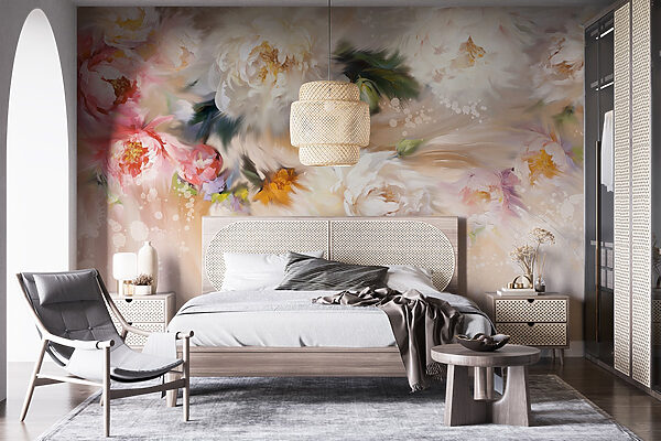Peinture de fleurs sur fond blanc Papier peint Peinture de fleurs sur fond blanc