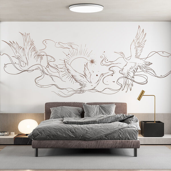 Dessin d'oiseaux et de soleil Papier peint Dessin d'oiseaux et de soleil