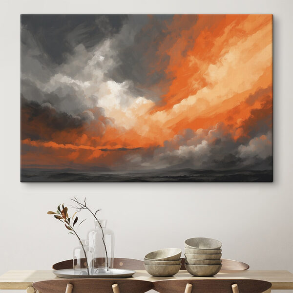 Ciel nuageux avec des nuages orange et gris Tableaux Ciel nuageux avec des nuages orange et gris
