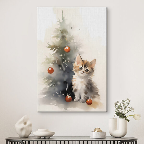 Chat à côté d'un arbre de Noël Tableaux Chat à côté d'un arbre de Noël