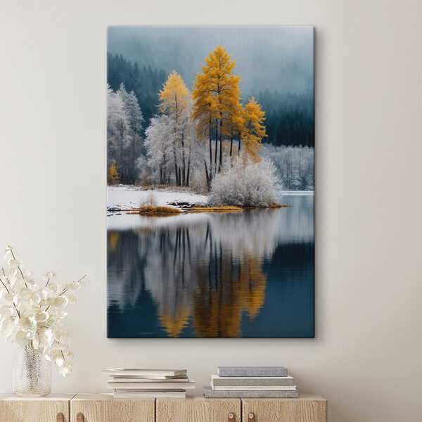 Lac avec arbres et neige Tableaux Lac avec arbres et neige
