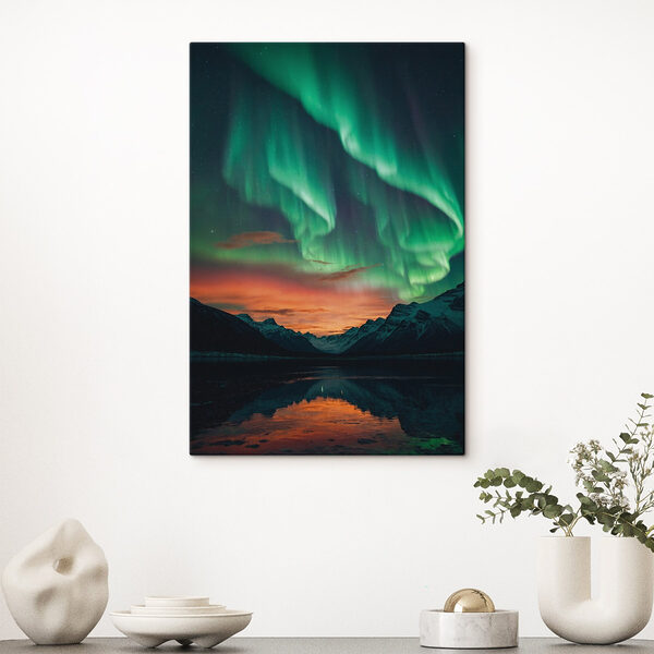 Lumières vertes dans le ciel au-dessus des montagnes Tableaux Lumières vertes dans le ciel au-dessus des montagnes