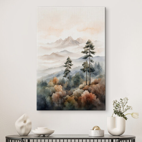 Aquarelle d'arbres et de montagnes Tableaux Aquarelle d'arbres et de montagnes