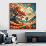 Tableaux Paysage avec des arbres, des montagnes et une lune