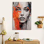 Tableaux Peinture d'une femme avec de la peinture orange sur le visage