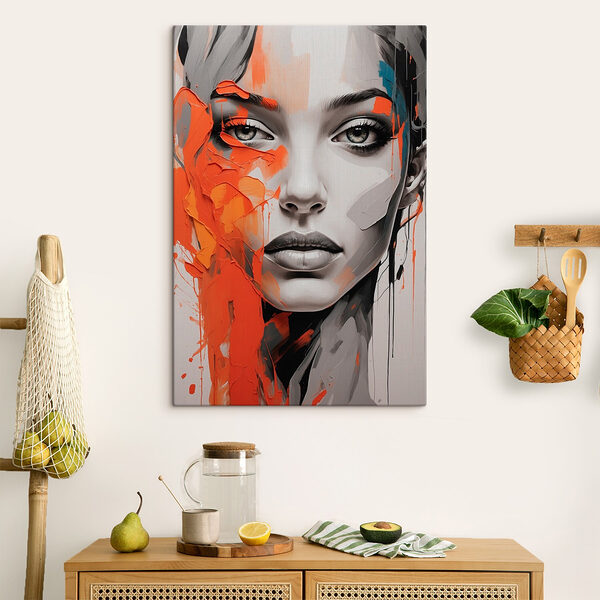 Peinture d'une femme avec de la peinture orange sur le visage Tableaux Peinture d'une femme avec de la peinture orange sur le visage