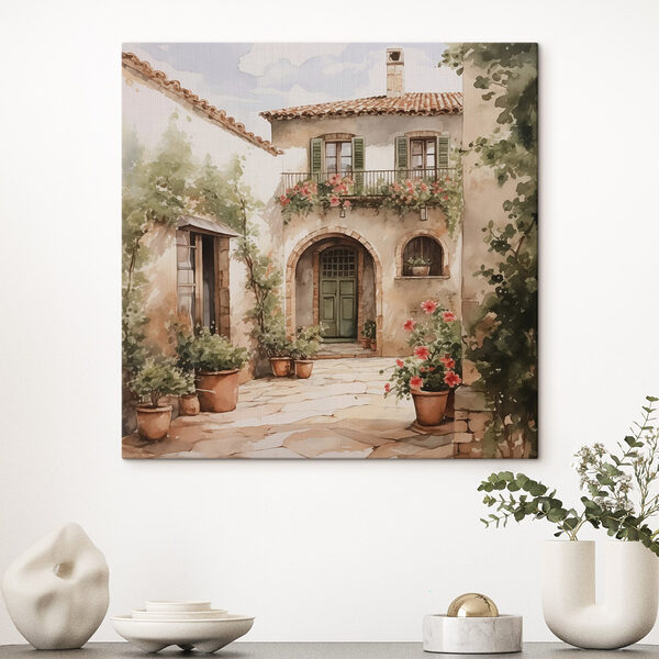 Peinture d'une maison avec des plantes en pot Tableaux Peinture d'une maison avec des plantes en pot