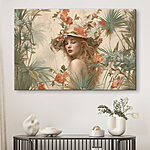 Tableaux Femme au chapeau entourée de fleurs