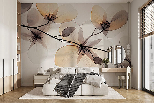 Fleurs transparentes sur une branche Papier peint Fleurs transparentes sur une branche
