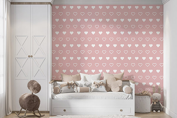 Motif de cœurs blancs sur fond rose Papier peint Motif de cœurs blancs sur fond rose