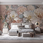 Papier peint Groupe de fleurs blanches et roses