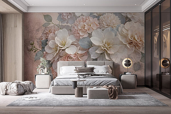 Groupe de fleurs blanches et roses Papier peint Groupe de fleurs blanches et roses