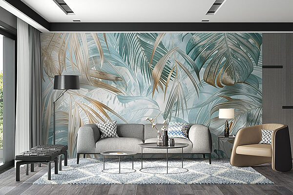 Tapisserie chambre Oiseaux volants turquoise
