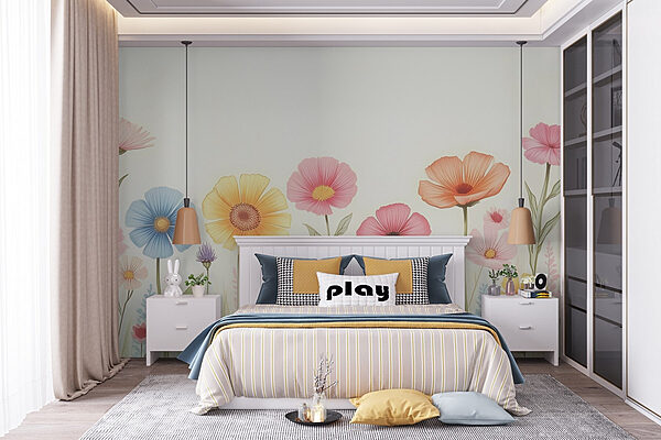Rangée de fleurs colorées Papier peint Rangée de fleurs colorées