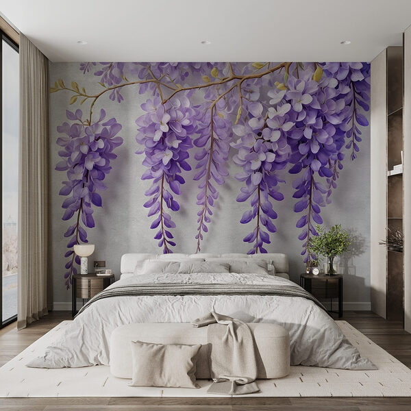 Branche avec des fleurs violettes Papier peint Branche avec des fleurs violettes