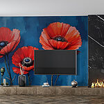 Papier peint Peinture de fleurs rouges
