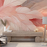 Papier peint Groupe de plumes roses et blanches