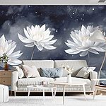 Papier peint Groupe de fleurs blanches avec des feuilles vertes