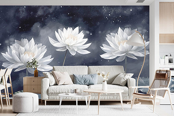 Groupe de fleurs blanches avec des feuilles vertes Papier peint Groupe de fleurs blanches avec des feuilles vertes