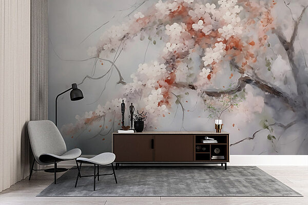 Arbre à fleurs blanches Papier peint Arbre à fleurs blanches