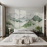 Papier peint Peinture de montagnes et d'arbres