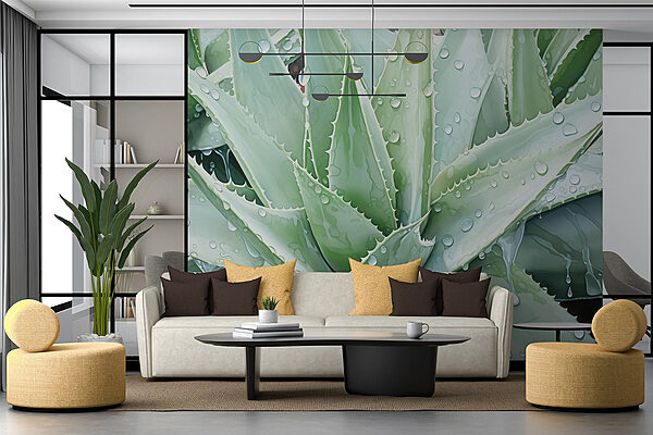 Plante verte luxuriante avec gouttelettes d'eau Papier peint Plante verte luxuriante avec gouttelettes d'eau