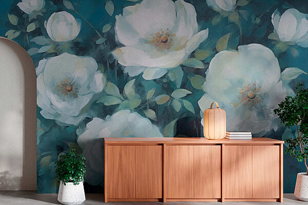 Peinture de fleurs blanches Papier peint Peinture de fleurs blanches