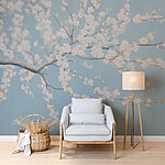 Papier peint Peinture d'un arbre avec des fleurs blanches