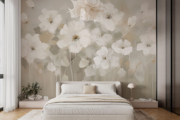 Peinture de fleurs blanches Papier peint Peinture de fleurs blanches