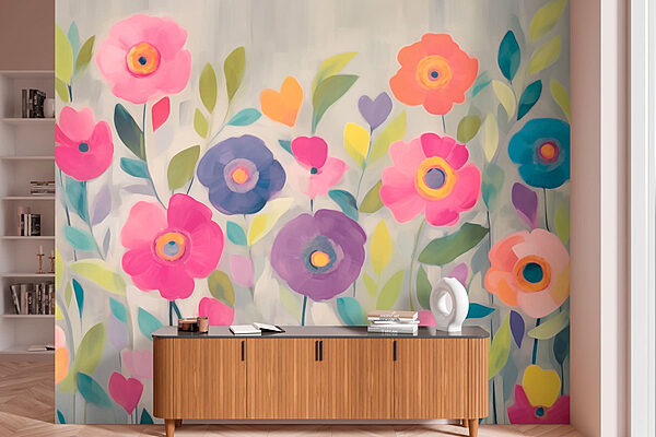Peinture de fleurs et de feuilles Papier peint Peinture de fleurs et de feuilles