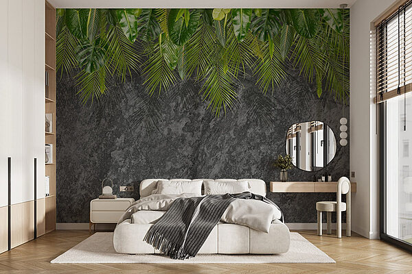 Groupe de feuilles vertes sur fond gris Papier peint Groupe de feuilles vertes sur fond gris