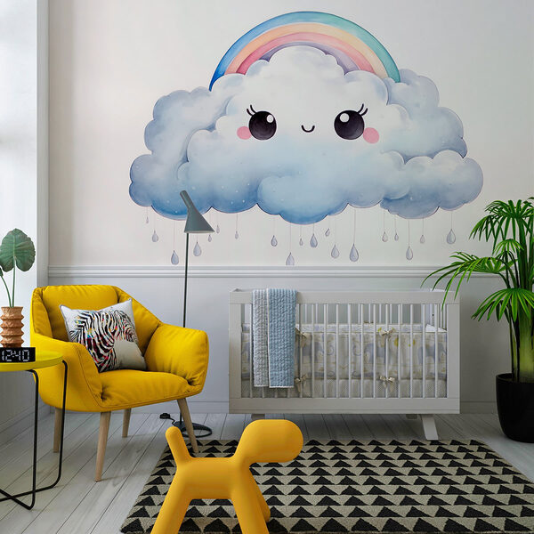 Dessin d'un nuage avec un arc-en-ciel et des gouttes de pluie Papier peint Dessin d'un nuage avec un arc-en-ciel et des gouttes de pluie