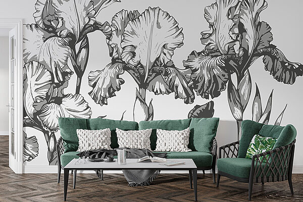 Groupe de fleurs avec feuilles Papier peint Groupe de fleurs avec feuilles