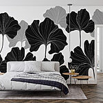 Papier peint Motif floral noir et blanc