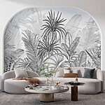 Papier peint Dessin de plantes en noir et blanc