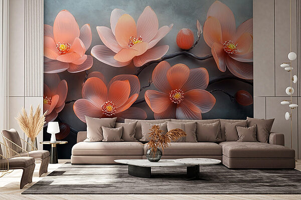 Groupe de fleurs roses sur une branche Papier peint Groupe de fleurs roses sur une branche