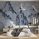 Papier peint Fond d'écran avec des oiseaux volant au-dessus des montagnes