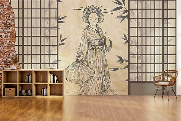 Dessin d'une femme en kimono Papier peint Dessin d'une femme en kimono
