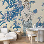 Papier peint Femme tenant un objet rond et bleu