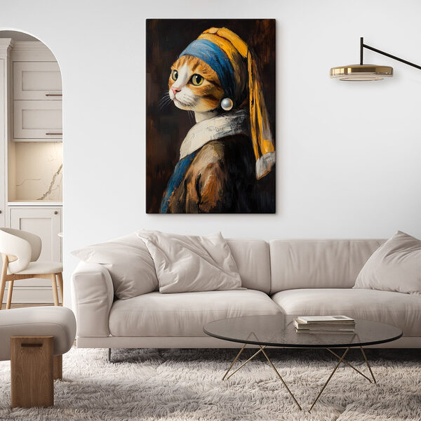Peinture d'un chat portant une boucle d'oreille en perle Tableaux Peinture d'un chat portant une boucle d'oreille en perle