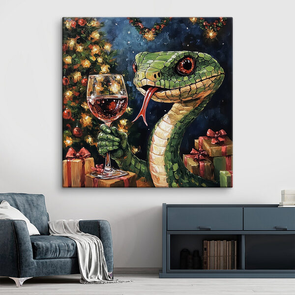 Peinture d'un serpent tenant un verre de vin Tableaux Peinture d'un serpent tenant un verre de vin