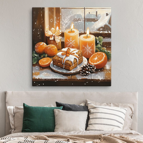 Nourriture et bougies sur une table Tableaux Nourriture et bougies sur une table