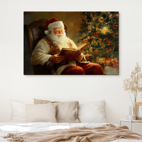 Peinture d'un père Noël lisant un livre Tableaux Peinture d'un père Noël lisant un livre