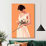 Tableaux Femme en robe blanche tenant des fleurs