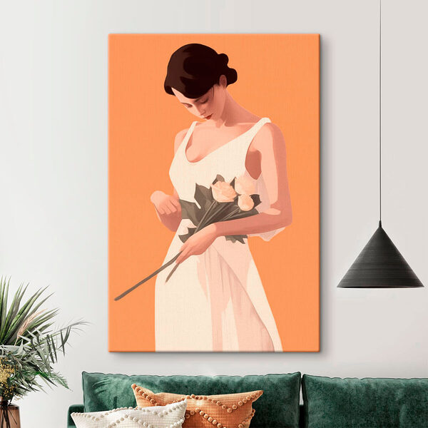 Femme en robe blanche tenant des fleurs Tableaux Femme en robe blanche tenant des fleurs
