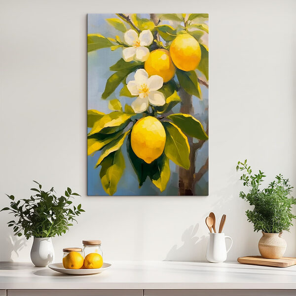 Peinture de citrons et de fleurs sur un arbre Tableaux Peinture de citrons et de fleurs sur un arbre