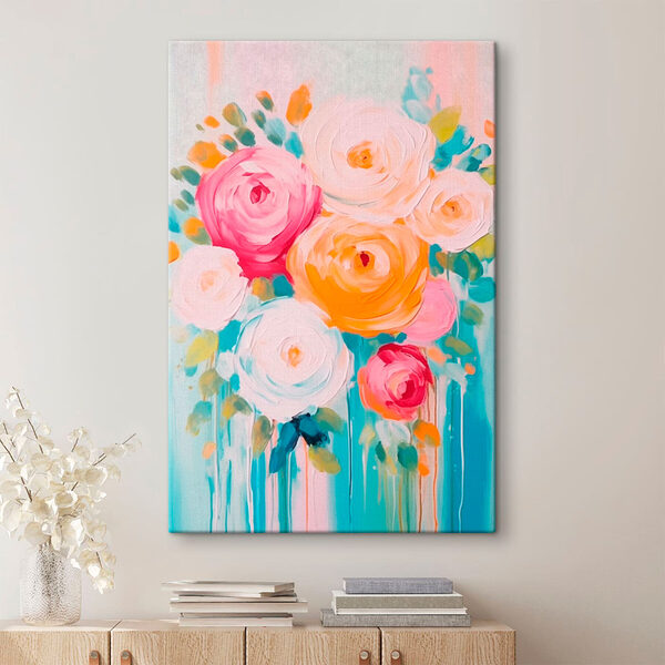 Peinture de fleurs sur une surface bleue Tableaux Peinture de fleurs sur une surface bleue