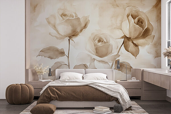 Peinture de roses avec feuilles Papier peint Peinture de roses avec feuilles