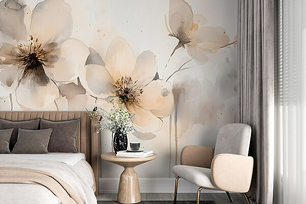 Peinture de fleurs sur une surface blanche Papier peint Peinture de fleurs sur une surface blanche