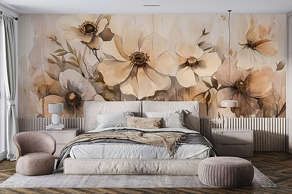 Peinture de fleurs sur un mur Papier peint Peinture de fleurs sur un mur